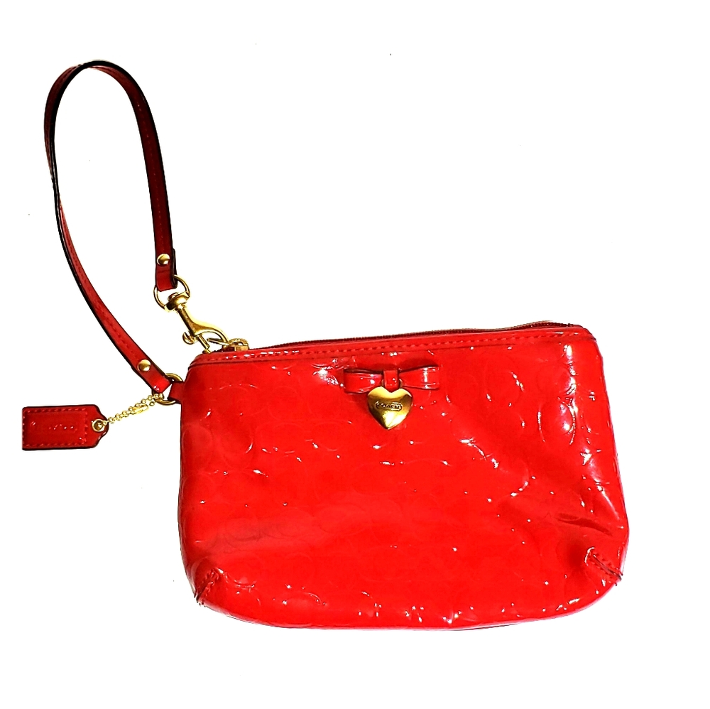 Coach shiny wristlet red bag purse